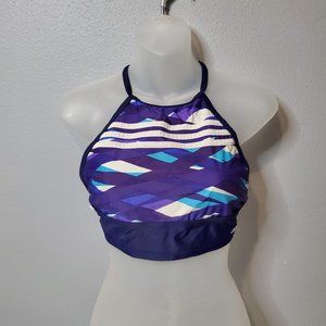 Adidas Overlay Blue Striped Swim Crop Top | Triangle Bikini Top, M